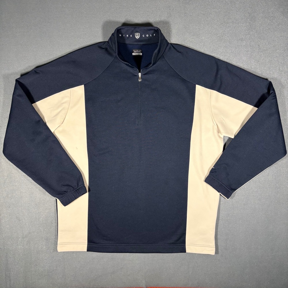 VTG Nike Golf Pullover Sweatshirt Mens Large‎ Navy Blue/White 1/4 Zip Y2K